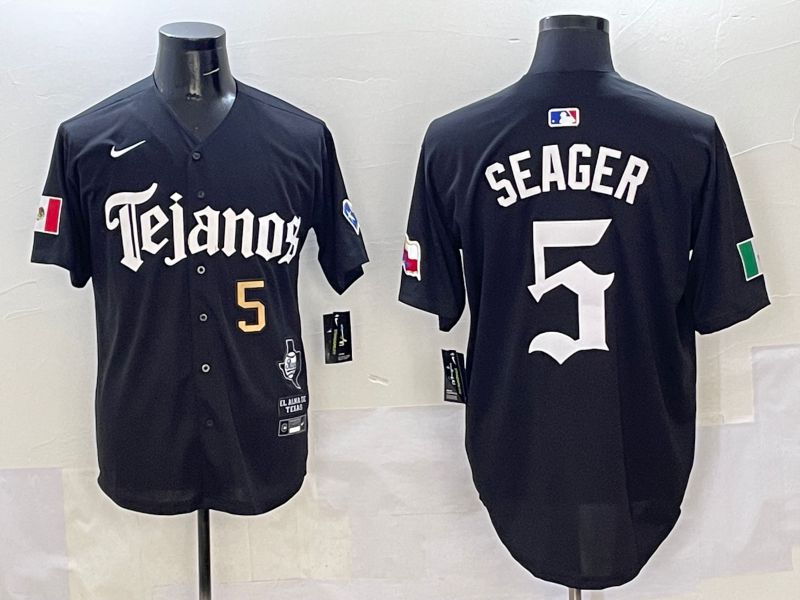 Men Texas Rangers #5 Seager Black Five generations Joint Name 2025 Nike MLB Jersey style 3